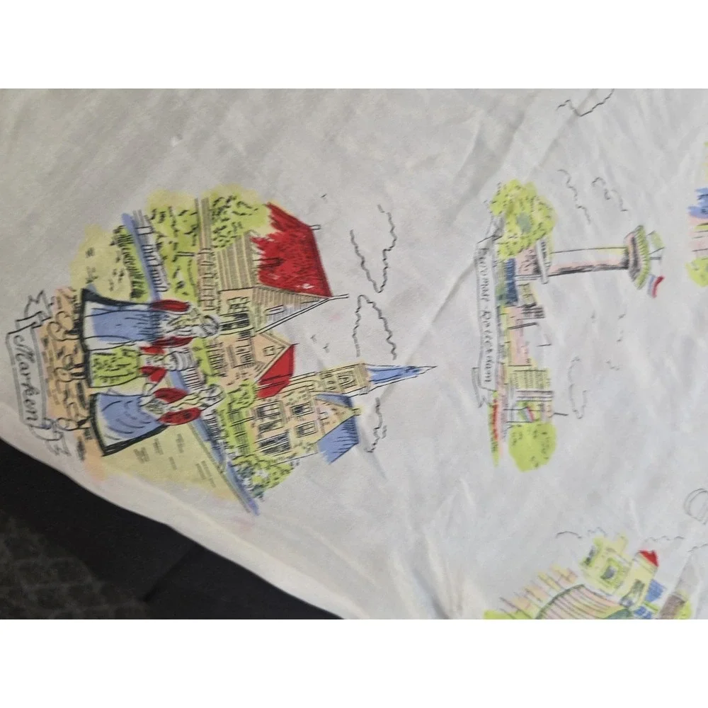 Vintage Souvenir Scarf Holland Windmill Dutch Landmarks Travel Collectible Retro